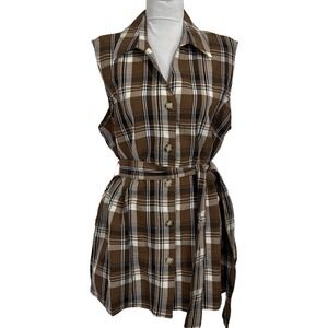 White Stag Brown Plaid Sleeveless Tunic with Belt